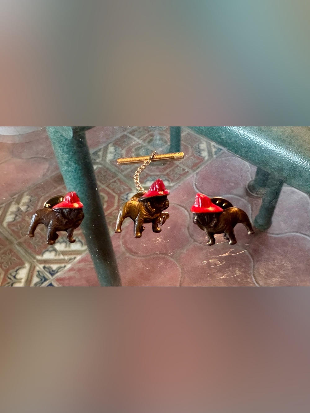 Vintage Mack Truck Bulldog Hat Pins Red enamel Fire Hats +Matching Tie Tack!